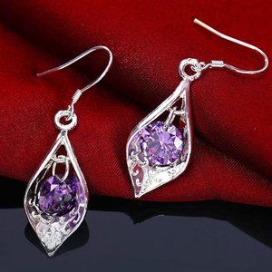 Beautiful .925 Sterling Silver and Garnet Drop Earrings  " Hypoallergenic "
